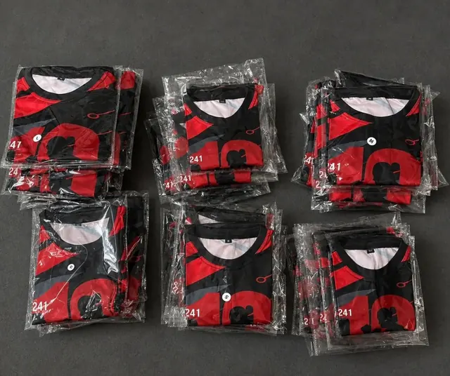 Sublimated jerseys, bagged by size