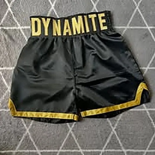 Satin trunks, name on the waistband