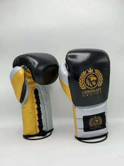Black, gold and silver lace-up gloves